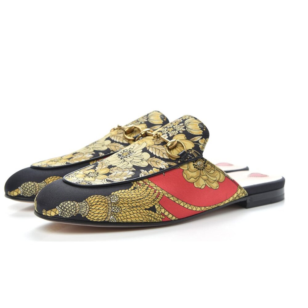 Gucci Twill Flora Princetown Mules